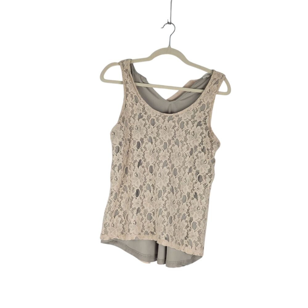 Anthropologie | Thyme & Honey Lace Cream Lace Hi-Lo Tank Top Cotton size Large